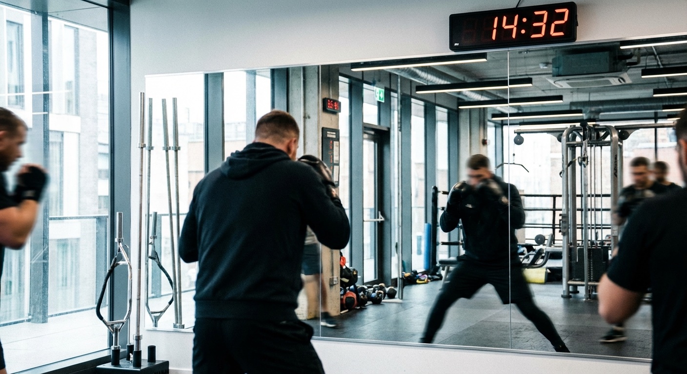 Coach adjusting a beginner's boxing stance