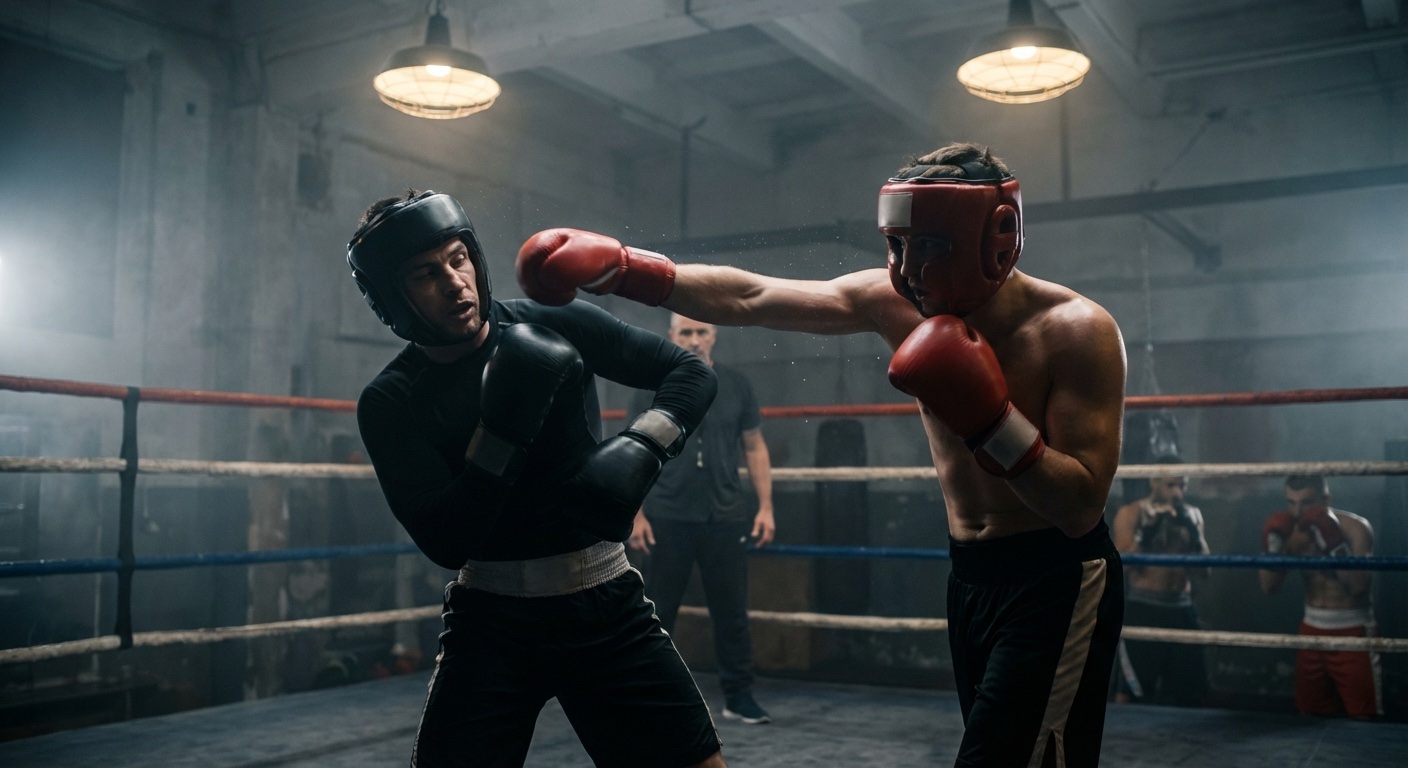 Two boxers sparring in a ring