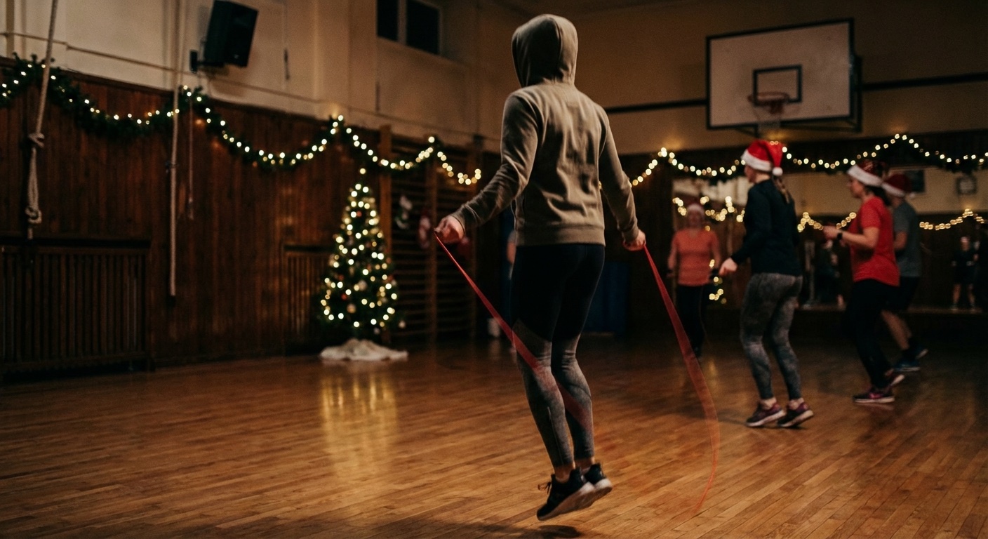 Person training on the heavy bag during winter