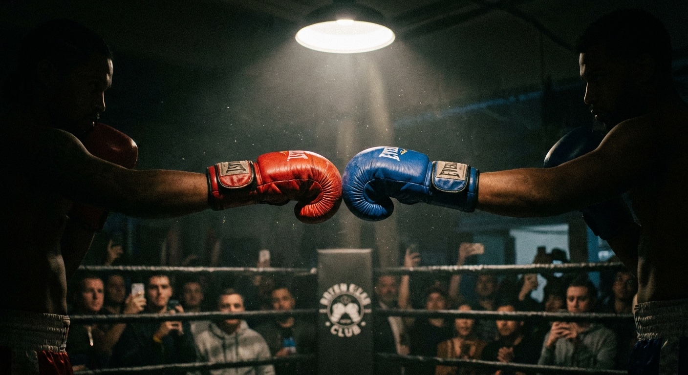 Coach giving instructions to amateur boxer in the corner between rounds