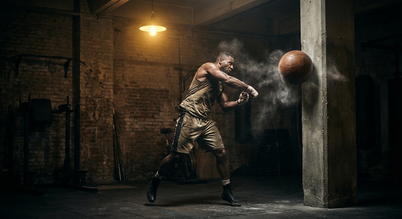 Boxer doing explosive medicine ball throws
