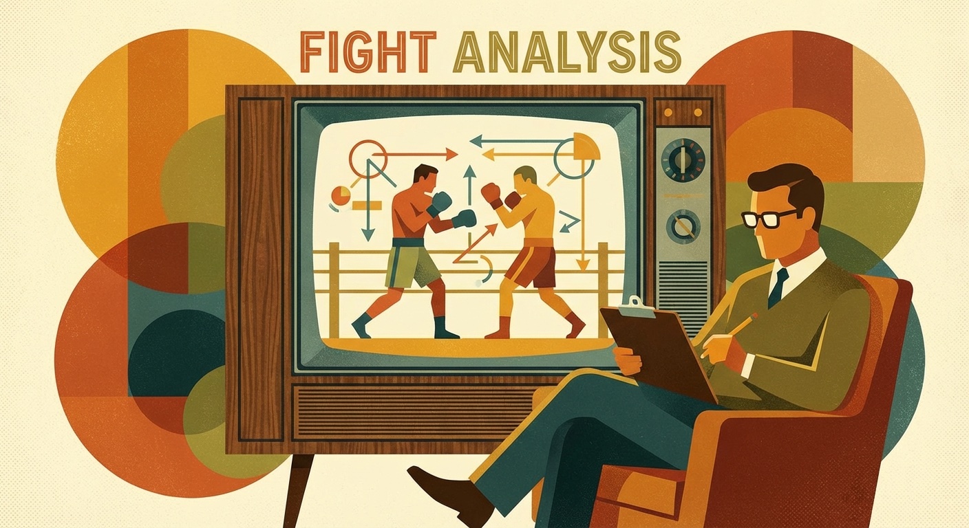 Fight analysis on screen in mid-century modern illustration style