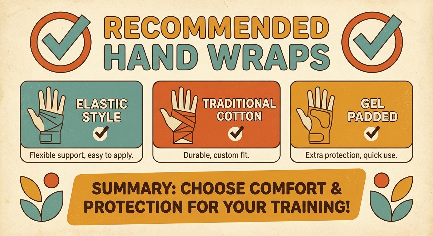 Recommended hand wraps with checkmark in mid-century modern illustration style