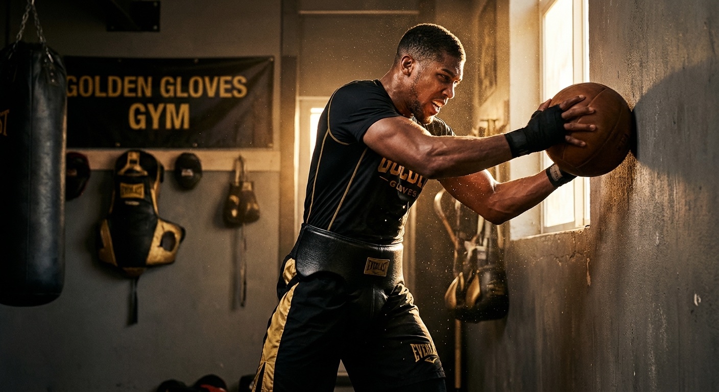 A boxer performing a medicine ball rotational throw against a gym wall