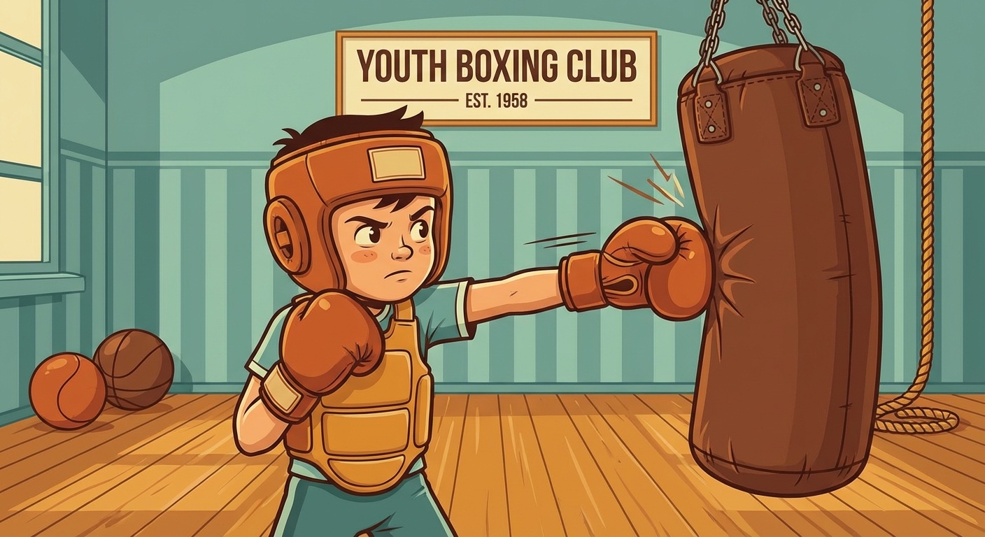 Kid boxer hitting bag with proper form