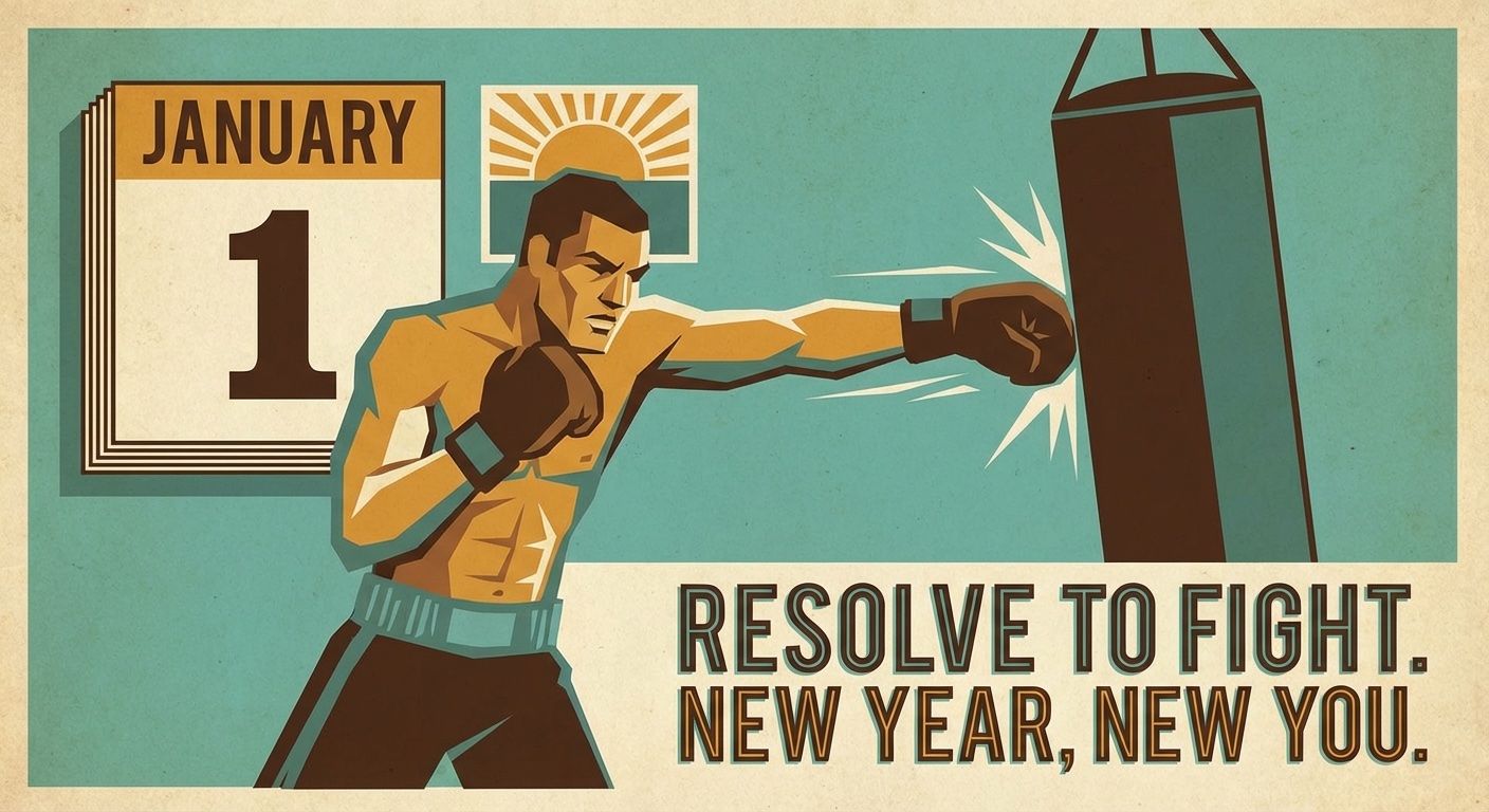 Determined boxer training in January