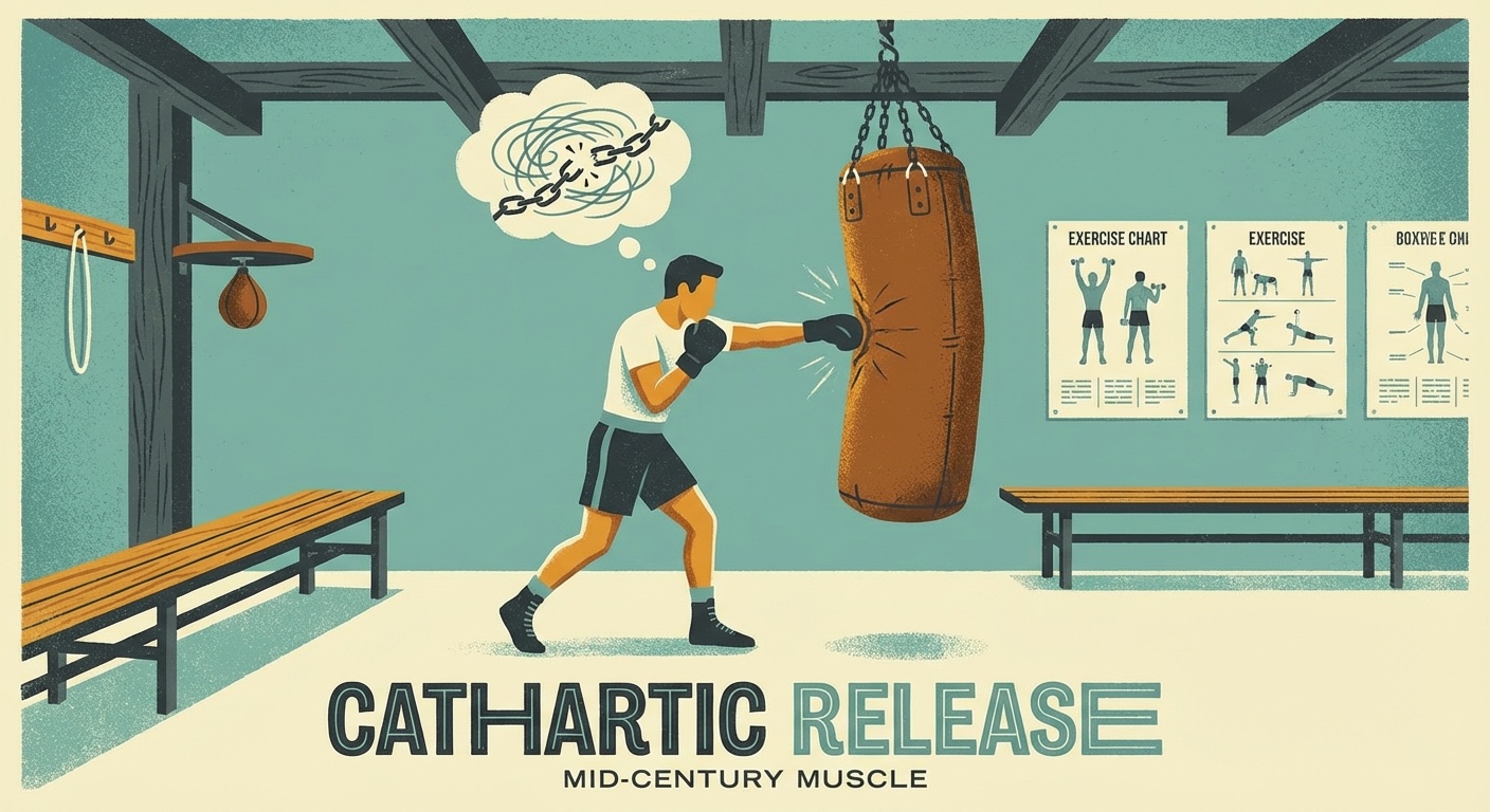 Boxer hitting heavy bag for stress relief