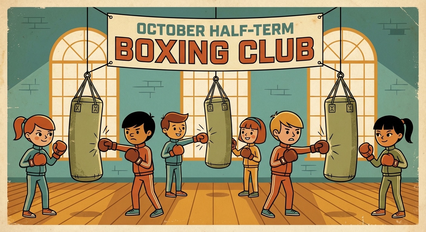 Kids practicing boxing combinations on punch bags during half-term