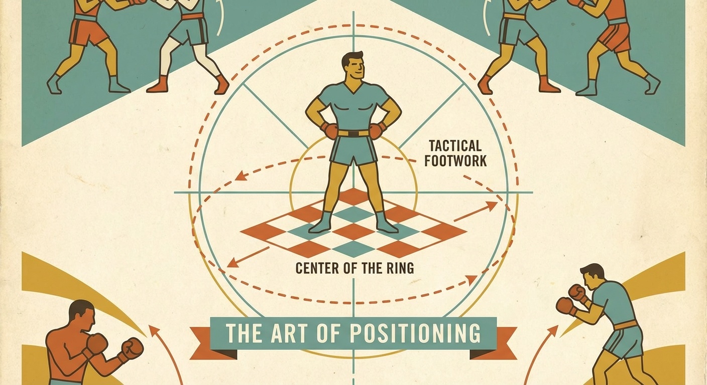 Boxer controlling centre of the ring with tactical positioning