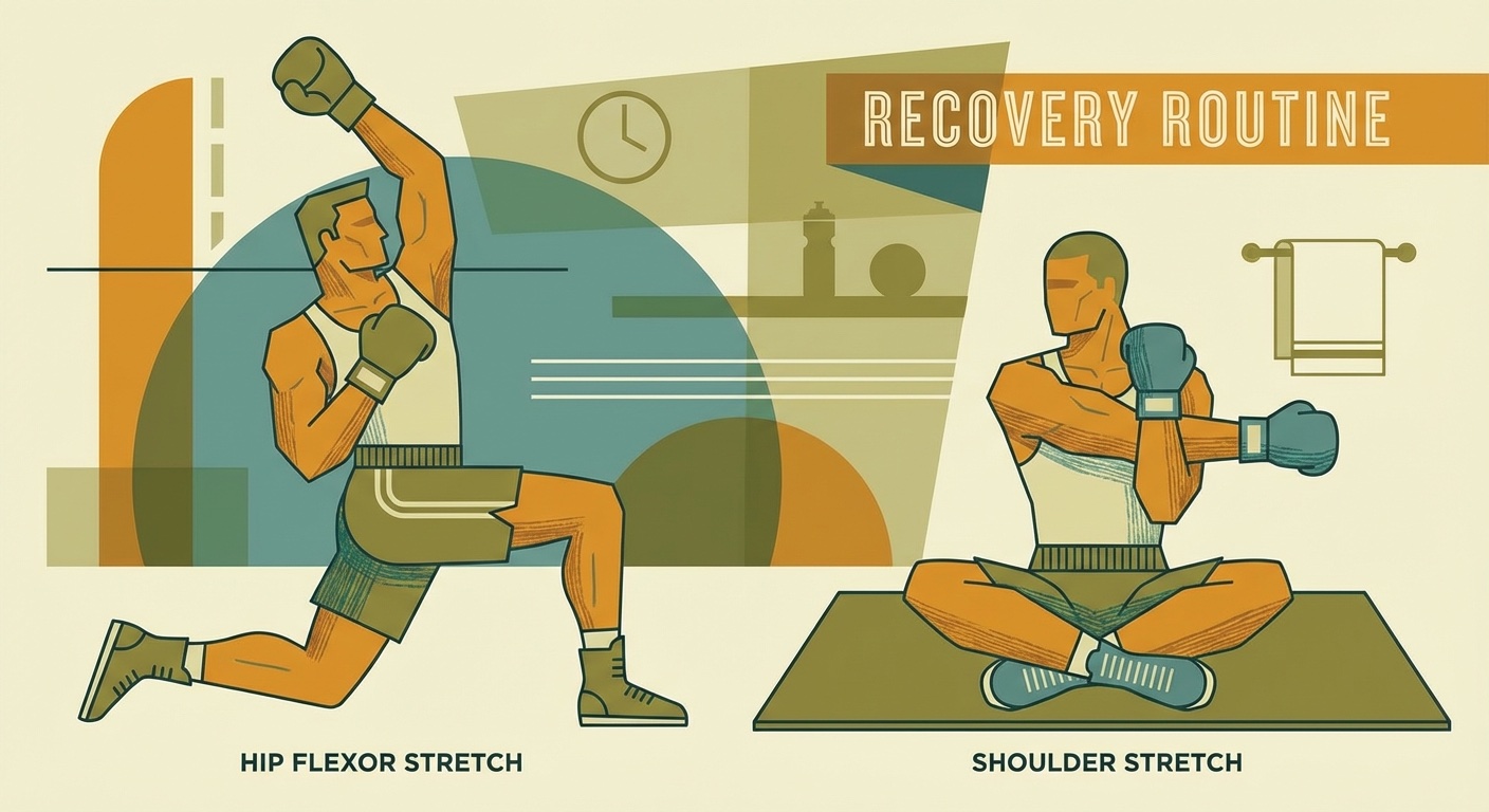 Boxer doing static cool-down stretches after training