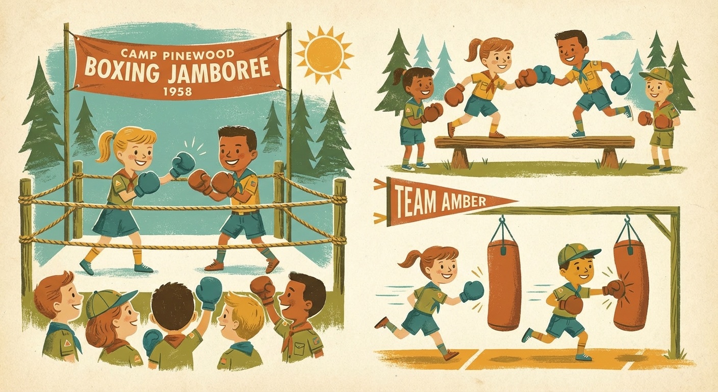 Children doing boxing games and challenges at summer camp