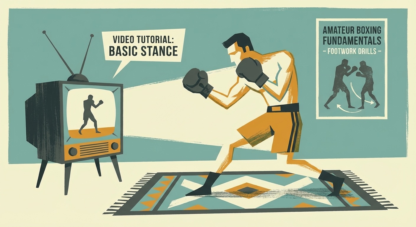 Boxer practicing basic footwork and stance drills