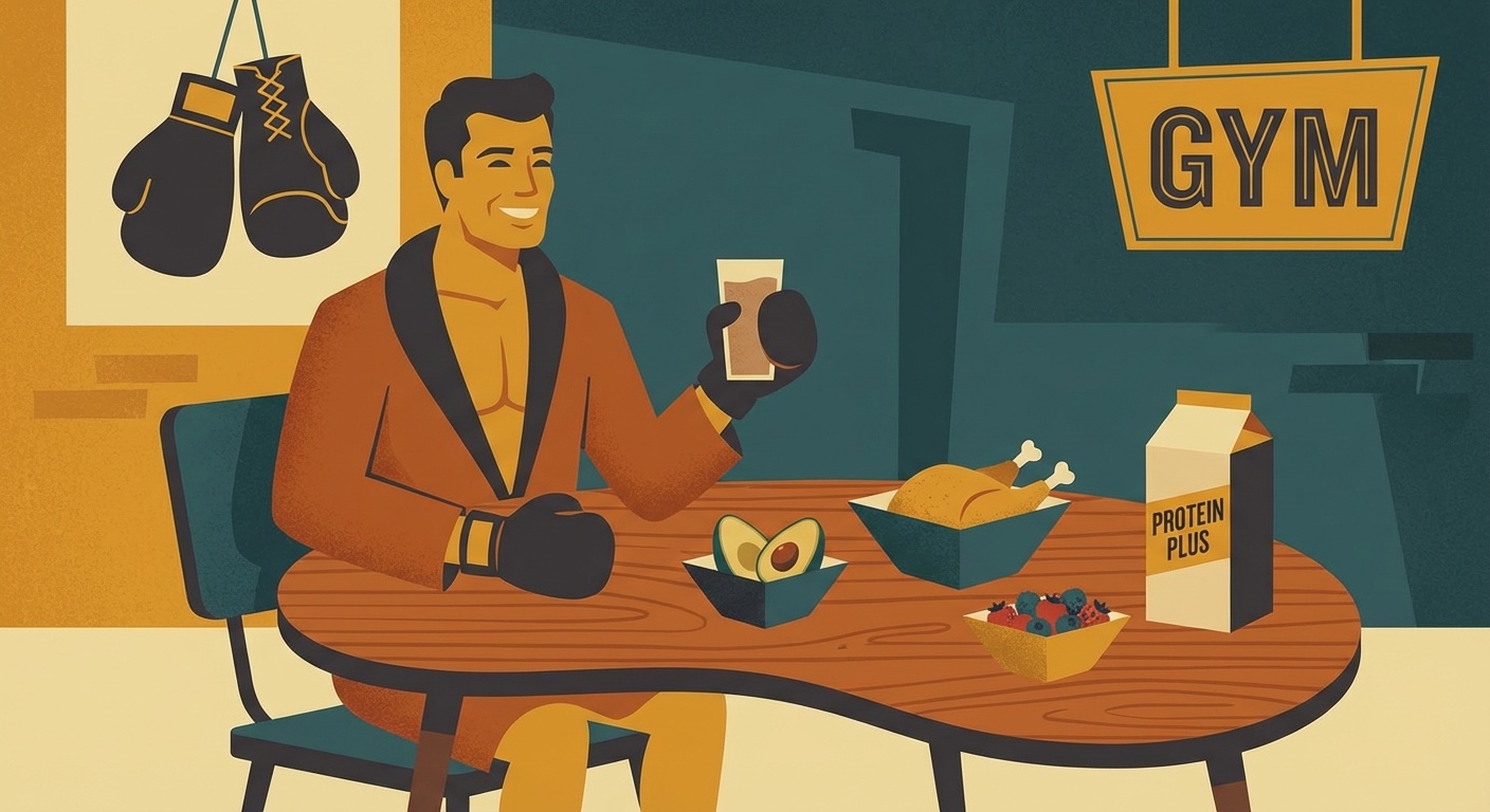 Boxer eating recovery meal after training